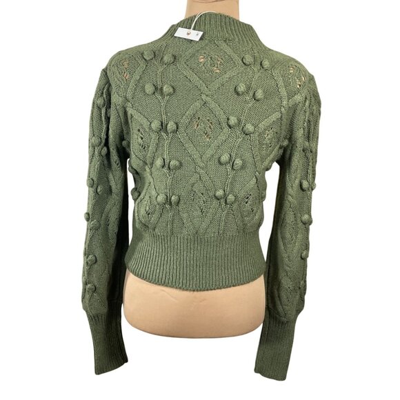 New Chelsea & Violet Green Pom Sweater Size S Small Mock Neck - Picture 3 of 6
